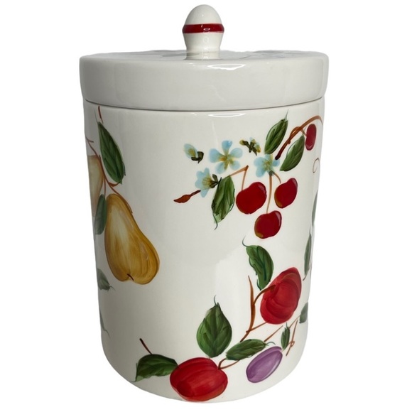 Stonelite Earthenware Ceramic Fruit Themed Canister Cookie Jar Cottagecore 10”T - Picture 3 of 4